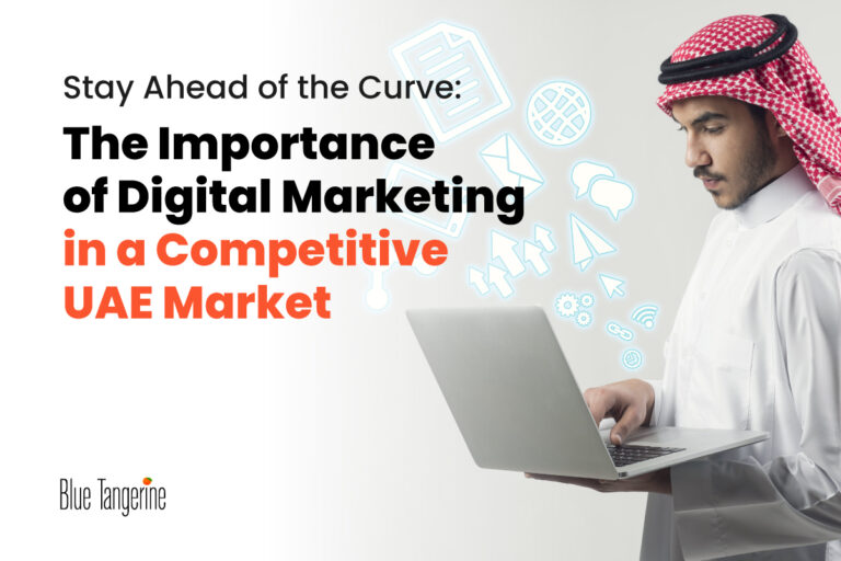 a business man who is handling the laptop to and wanted to know the Importance of digital marketing for his business - Blue Tangerine